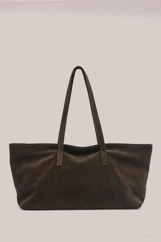 Mia Dark Chocolate Suede East West Slouchy Tote