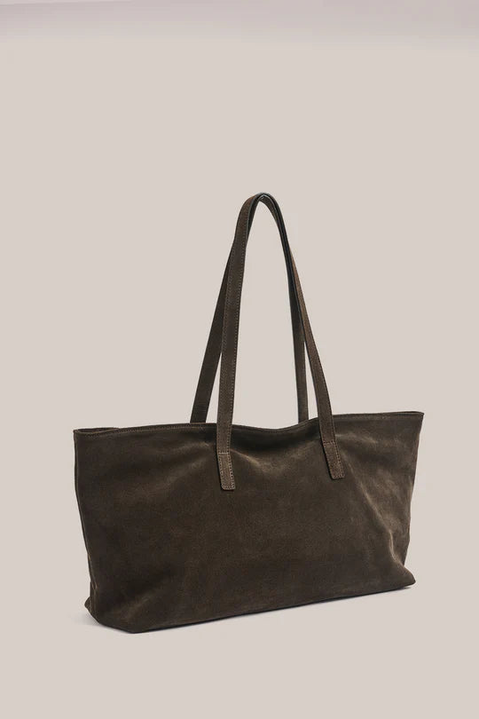 Mia Dark Chocolate Suede East West Slouchy Tote