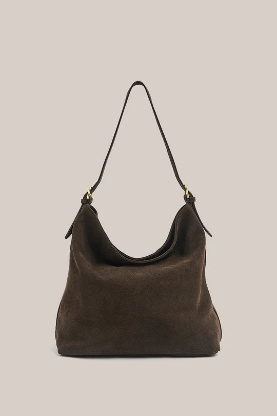 Savannah Dark Chocolate Suede Hobo Bag