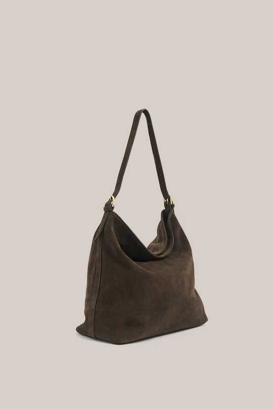 Savannah Dark Chocolate Suede Hobo Bag