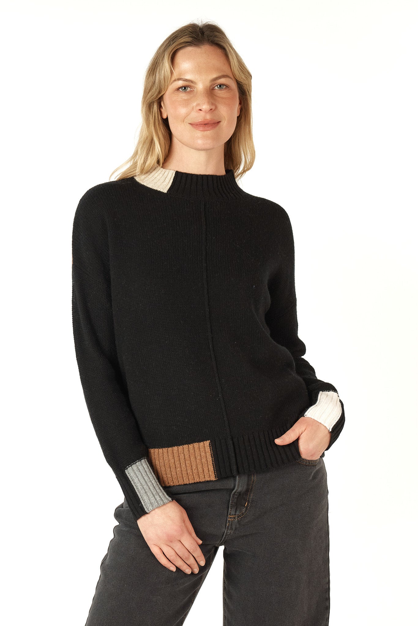 ZP7103 - Colour Block Jumper - Black