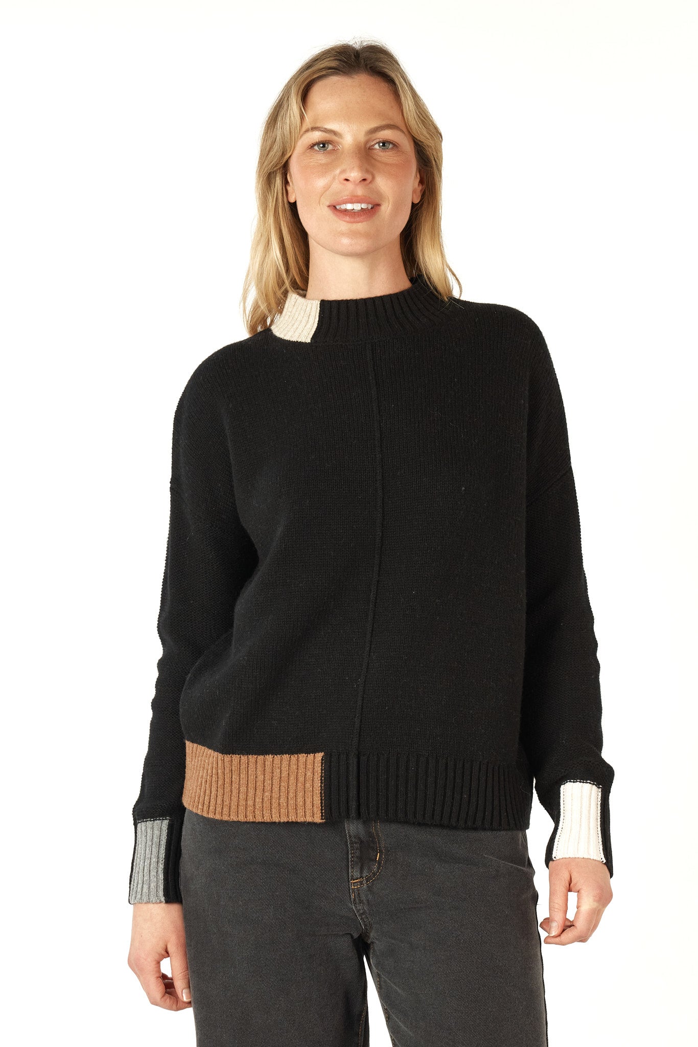 ZP7103 - Colour Block Jumper - Black