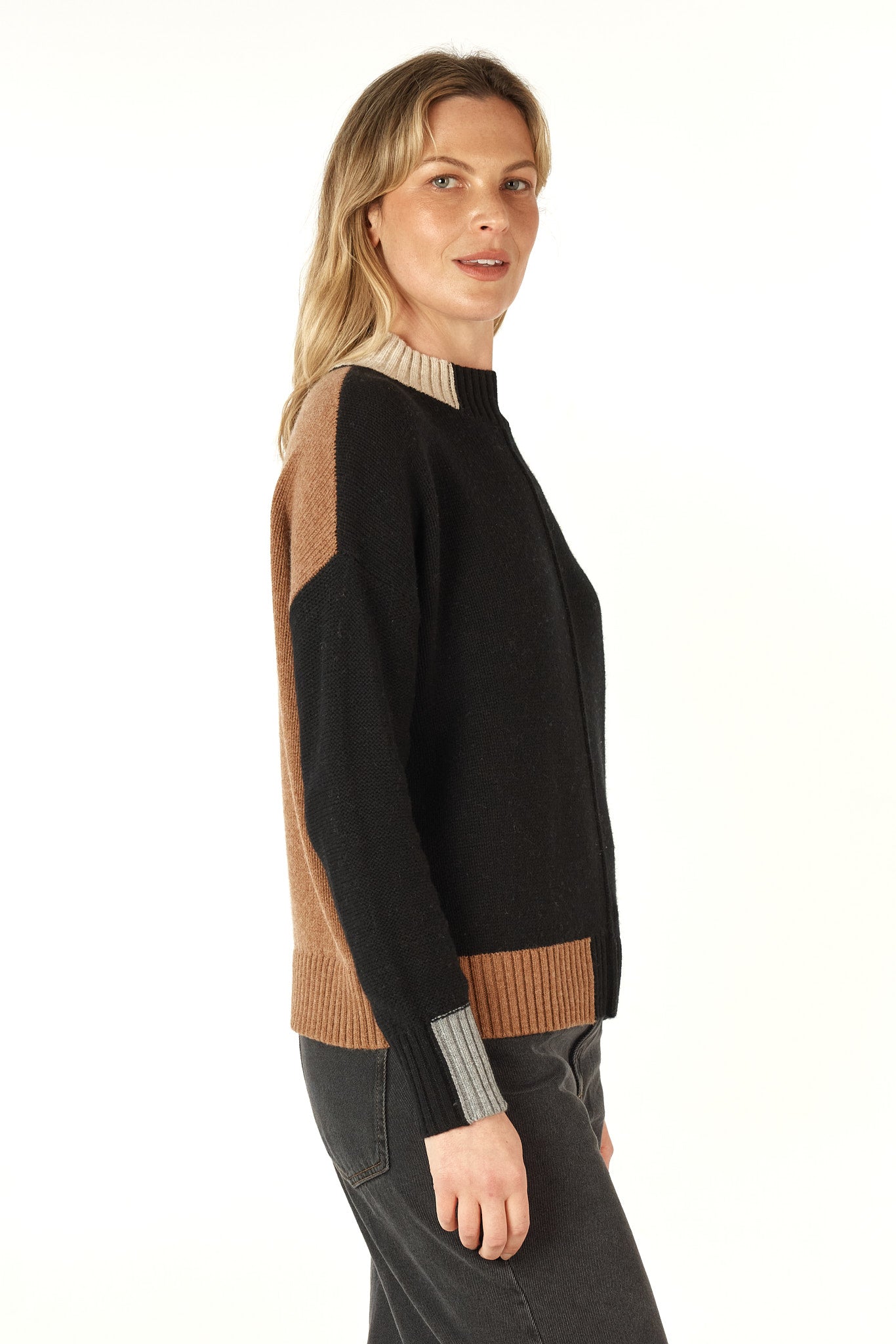 ZP7103 - Colour Block Jumper - Black