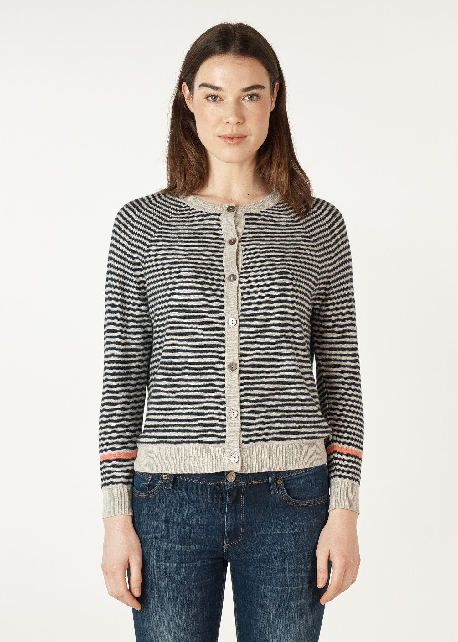 ZP7148 - Essential Stripe Cardigan - Lt Marle