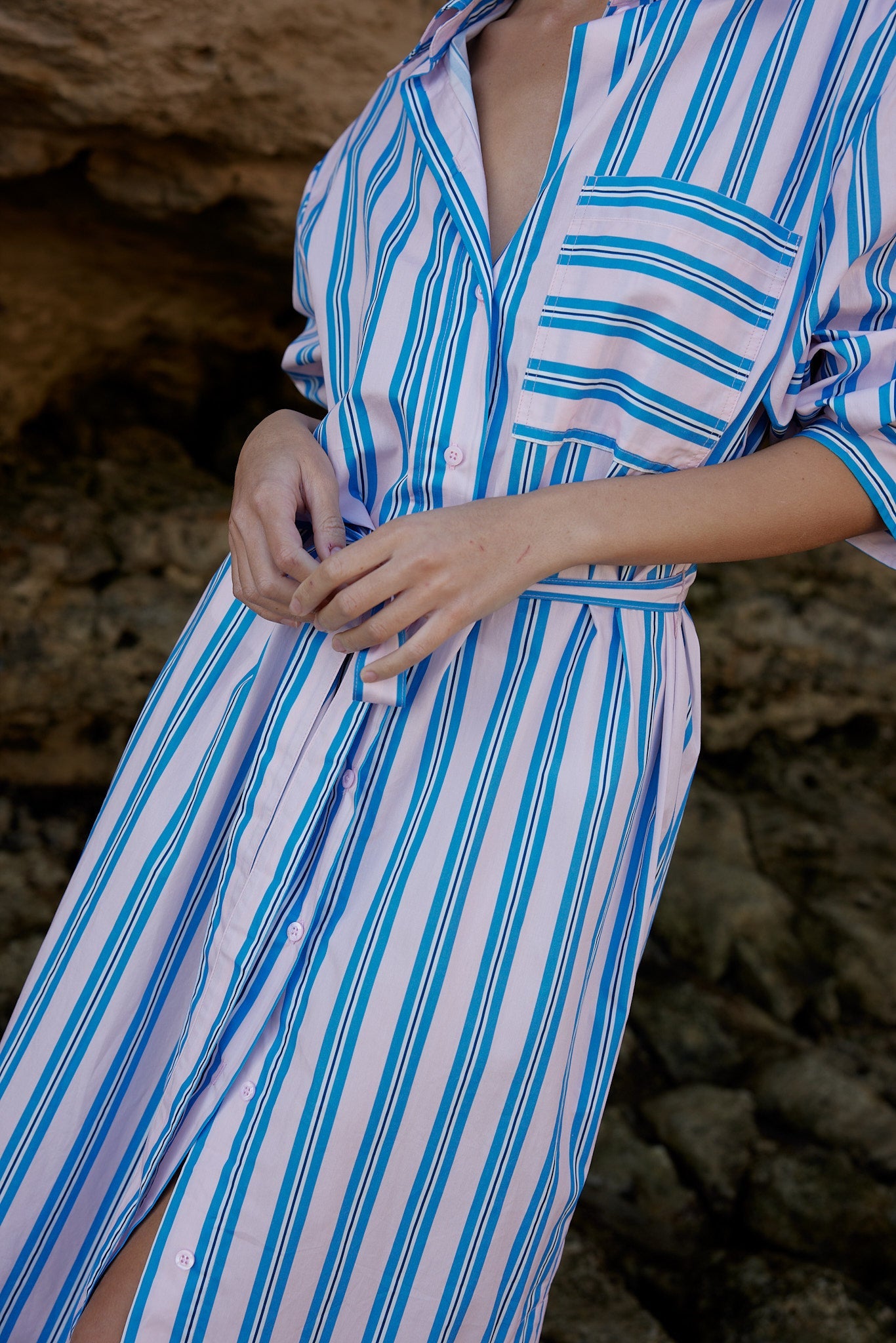 Billy Dress - Ocean Depth Seashell Stripe