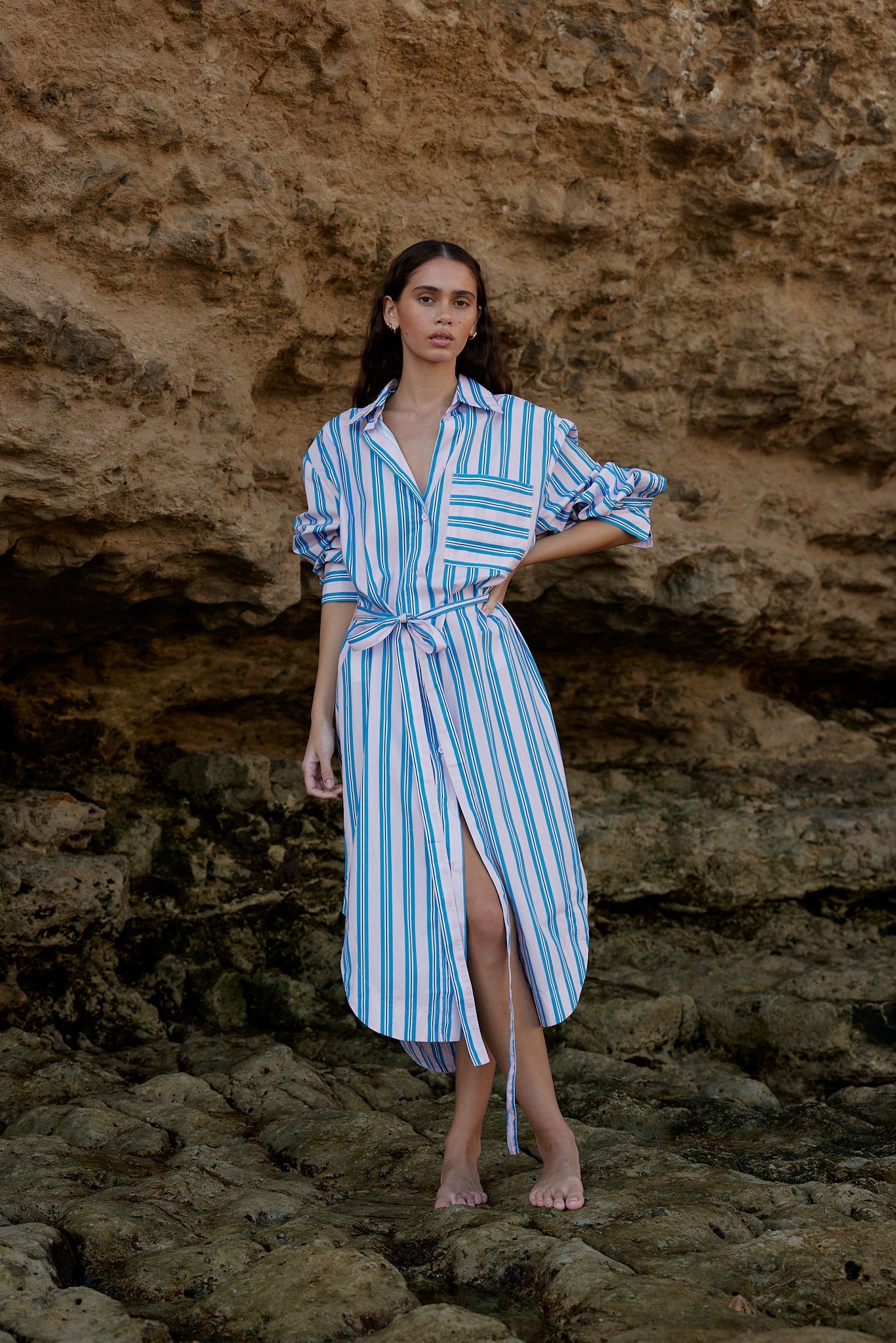 Billy Dress - Ocean Depth Seashell Stripe