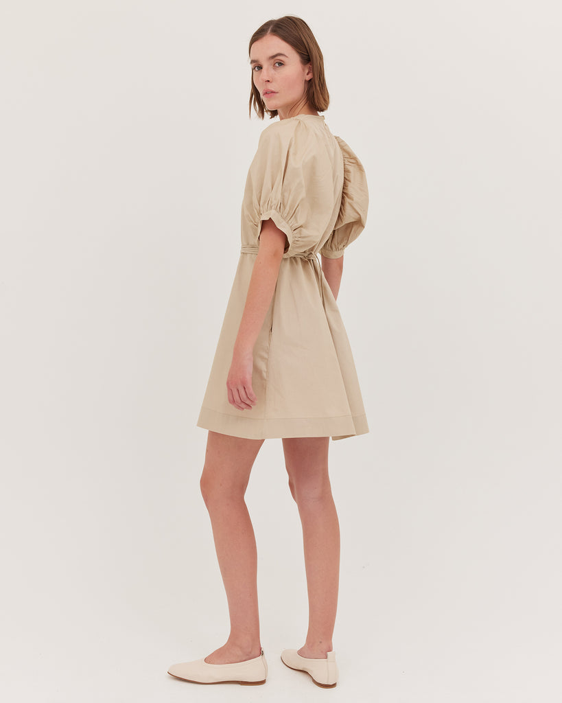 The Puff Sleeve Mini Dress - Beige