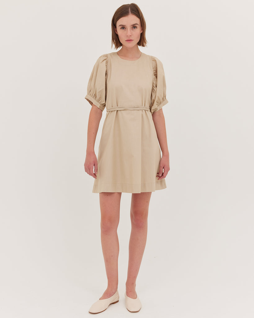 The Puff Sleeve Mini Dress - Beige